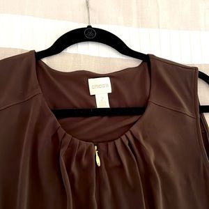 Chico’s brown cinch waist dress with cargo pockets.